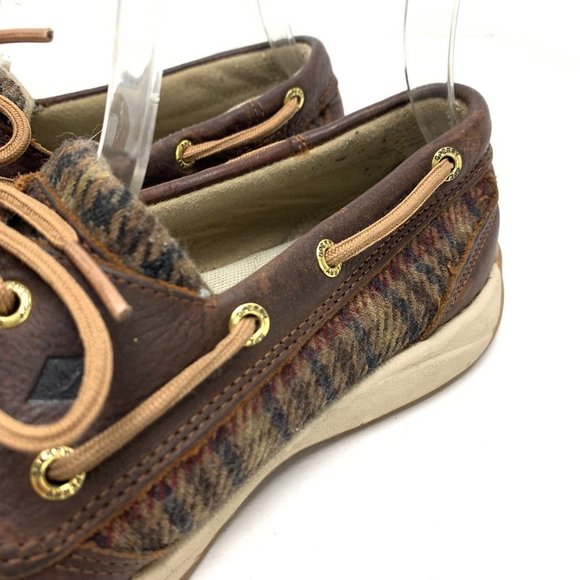 SPERRY TOP SIDER Genuine Leather Brown Houndstooth Loafers Boat Shoes Flats sz 8 - Picture 10 of 16